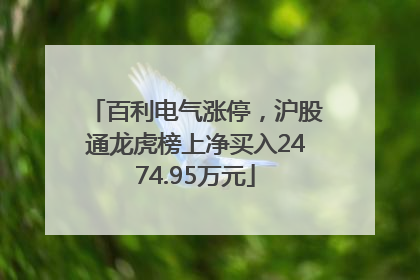 百利电气涨停，沪股通龙虎榜上净买入2474.95万元