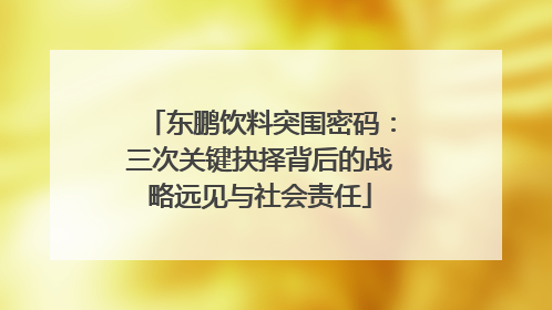 东鹏饮料突围密码：三次关键抉择背后的战略远见与社会责任