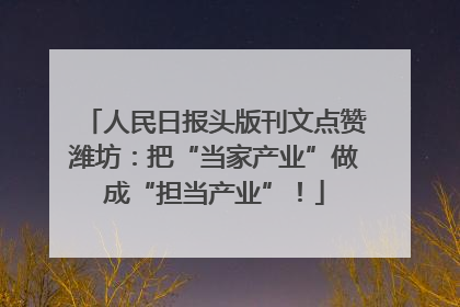 人民日报头版刊文点赞潍坊：把“当家产业”做成“担当产业”！