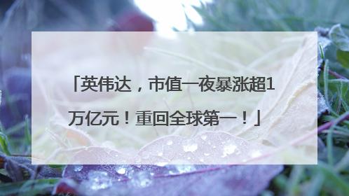 英伟达，市值一夜暴涨超1万亿元！重回全球第一！